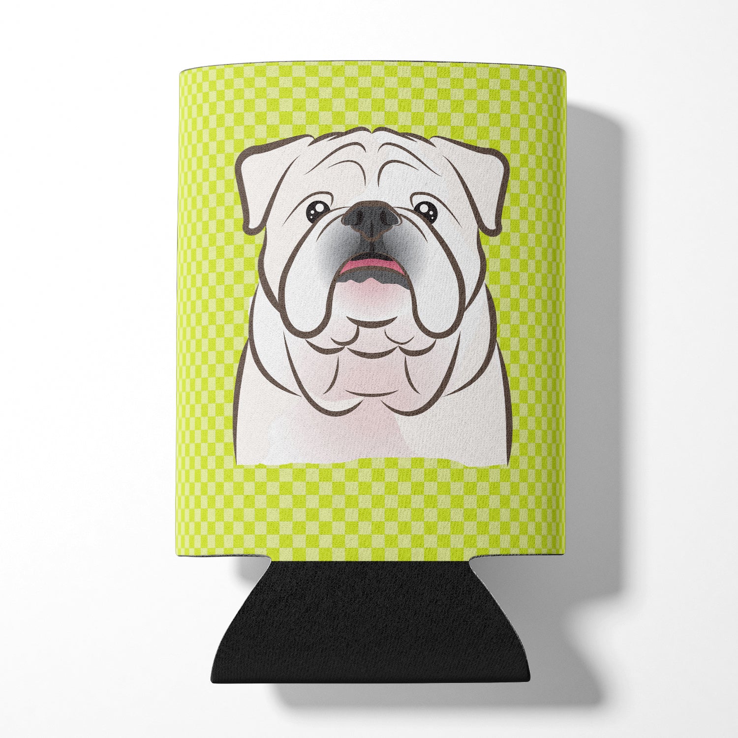 Checkerboard Lime Green White English Bulldog Can ou Bottle Hugger BB1282CC