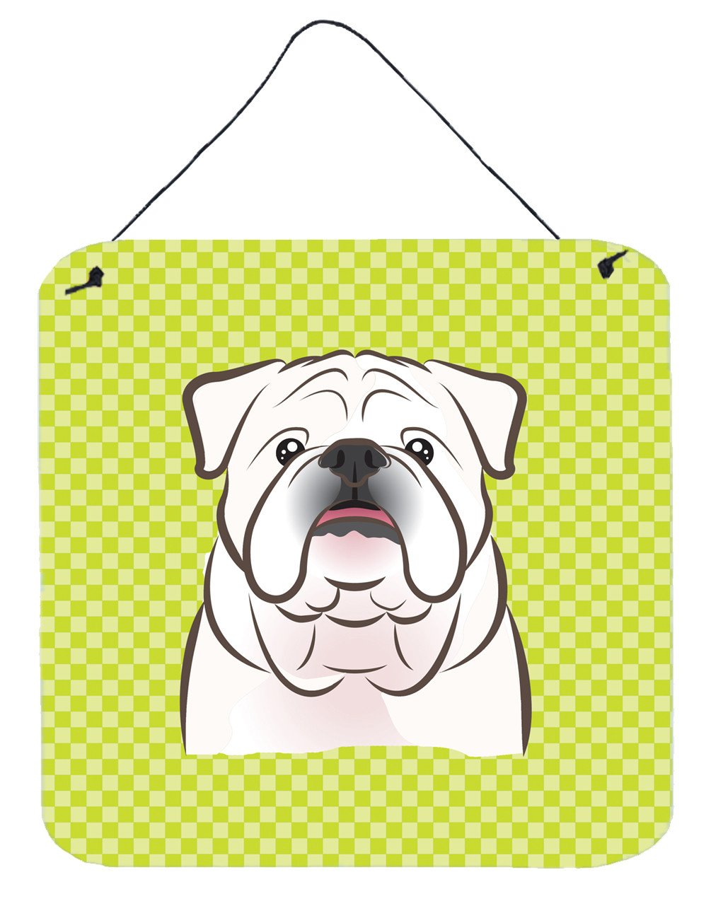 Checkerboard Lime Green White English Bulldog  Wall or Door Hanging Prints BB1282DS66 by Caroline's Treasures