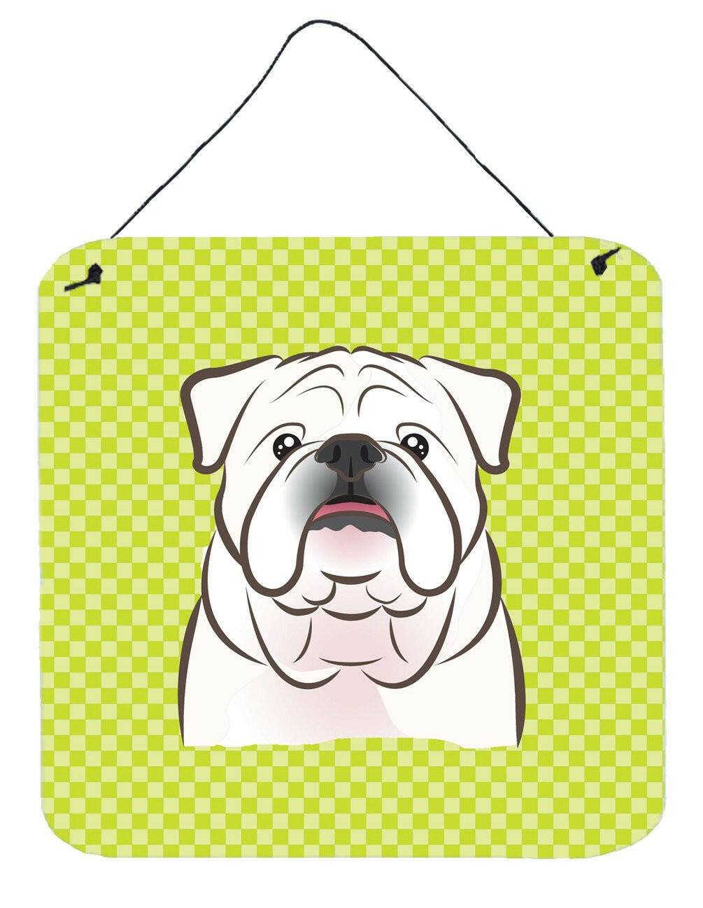 Checkerboard Lime Green White English Bulldog  Wall or Door Hanging Prints BB1282DS66 by Caroline&#39;s Treasures