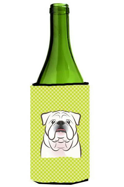 Checkerboard Lime Green White English Bulldog  Wine Bottle Beverage Insulator Hugger by Caroline&#39;s Treasures