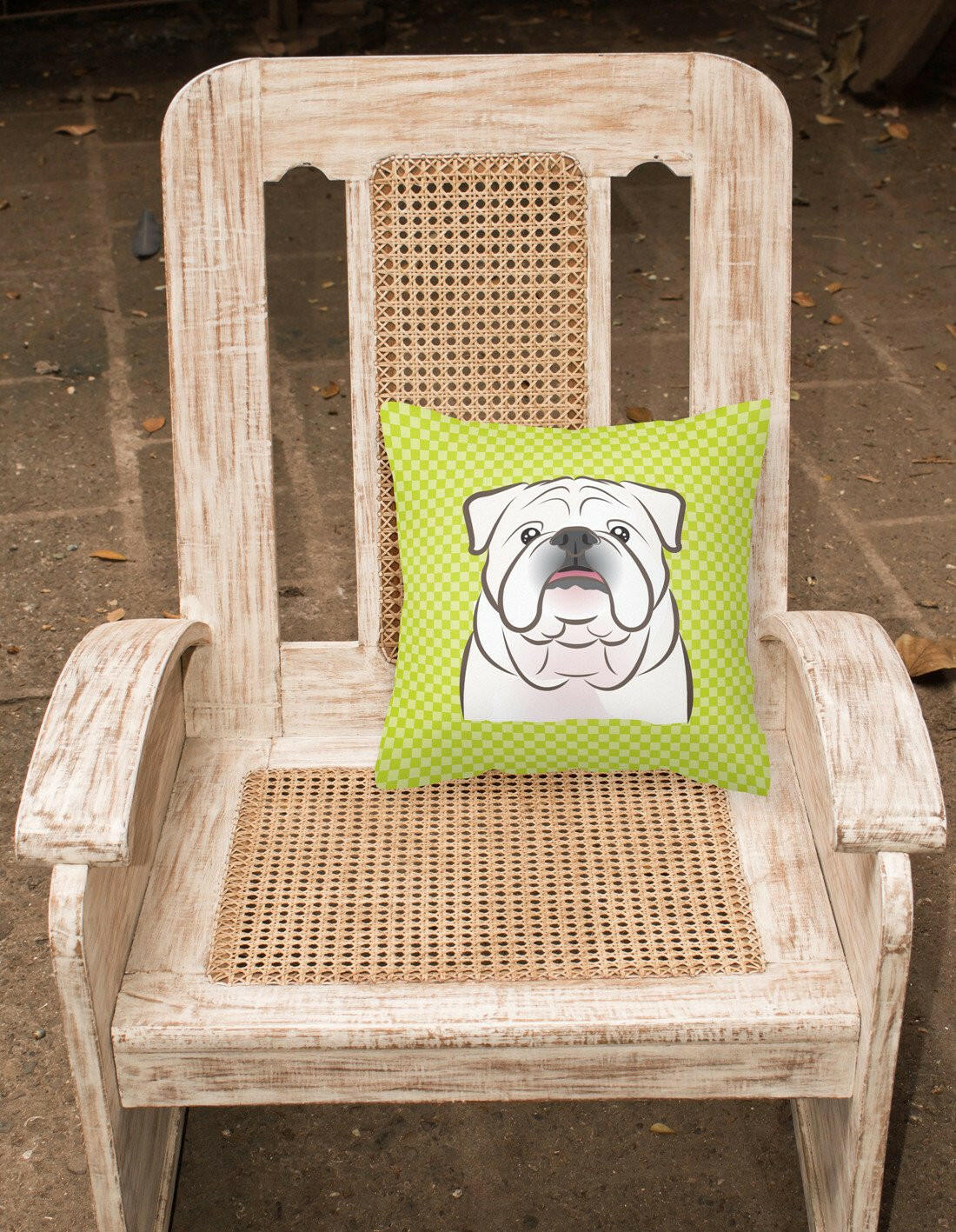 Checkerboard Lime Green White English Bulldog  Canvas Fabric Decorative Pillow BB1282PW1414 - the-store.com
