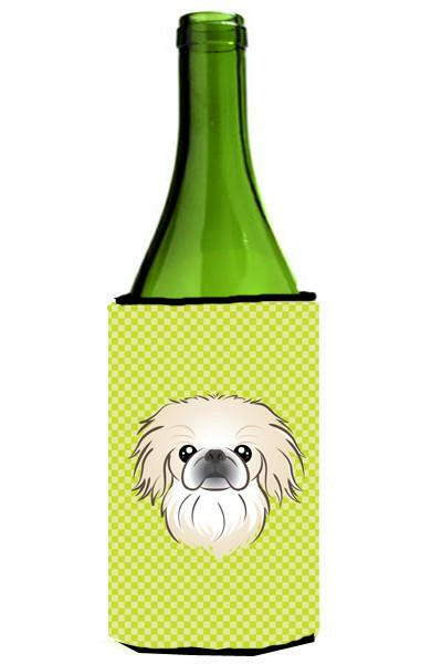 Checkerboard Lime Green Pekingese Wine Bottle Beverage Insulator Hugger BB1283LITERK by Caroline&#39;s Treasures