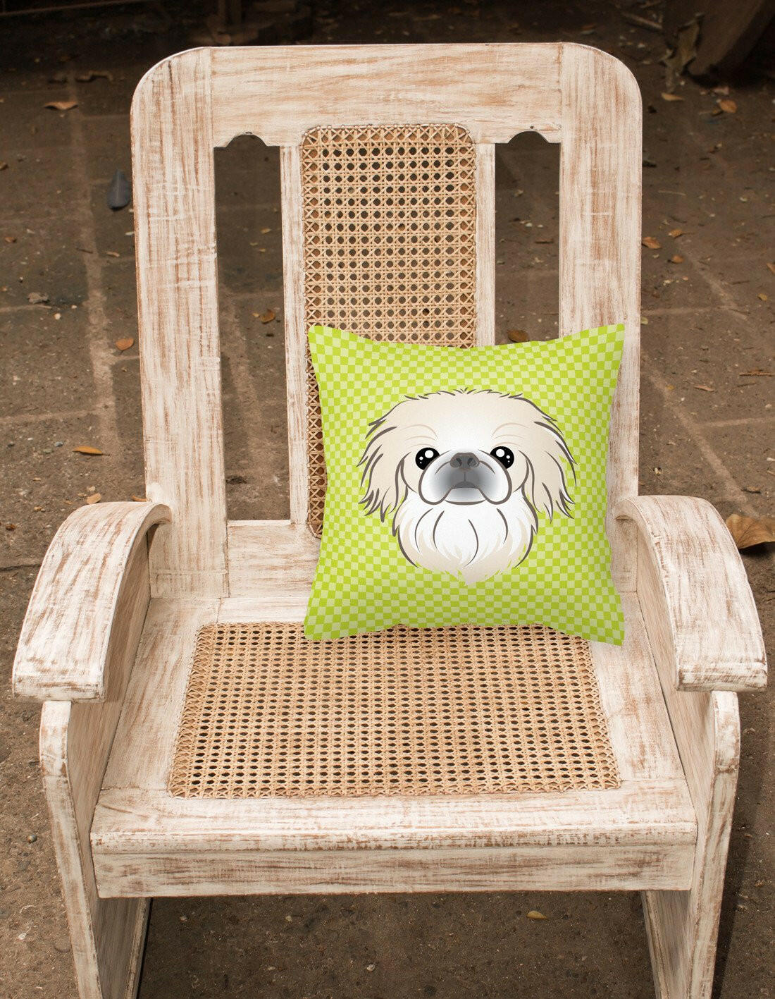 Checkerboard Lime Green Pekingese Canvas Fabric Decorative Pillow BB1283PW1414 - the-store.com