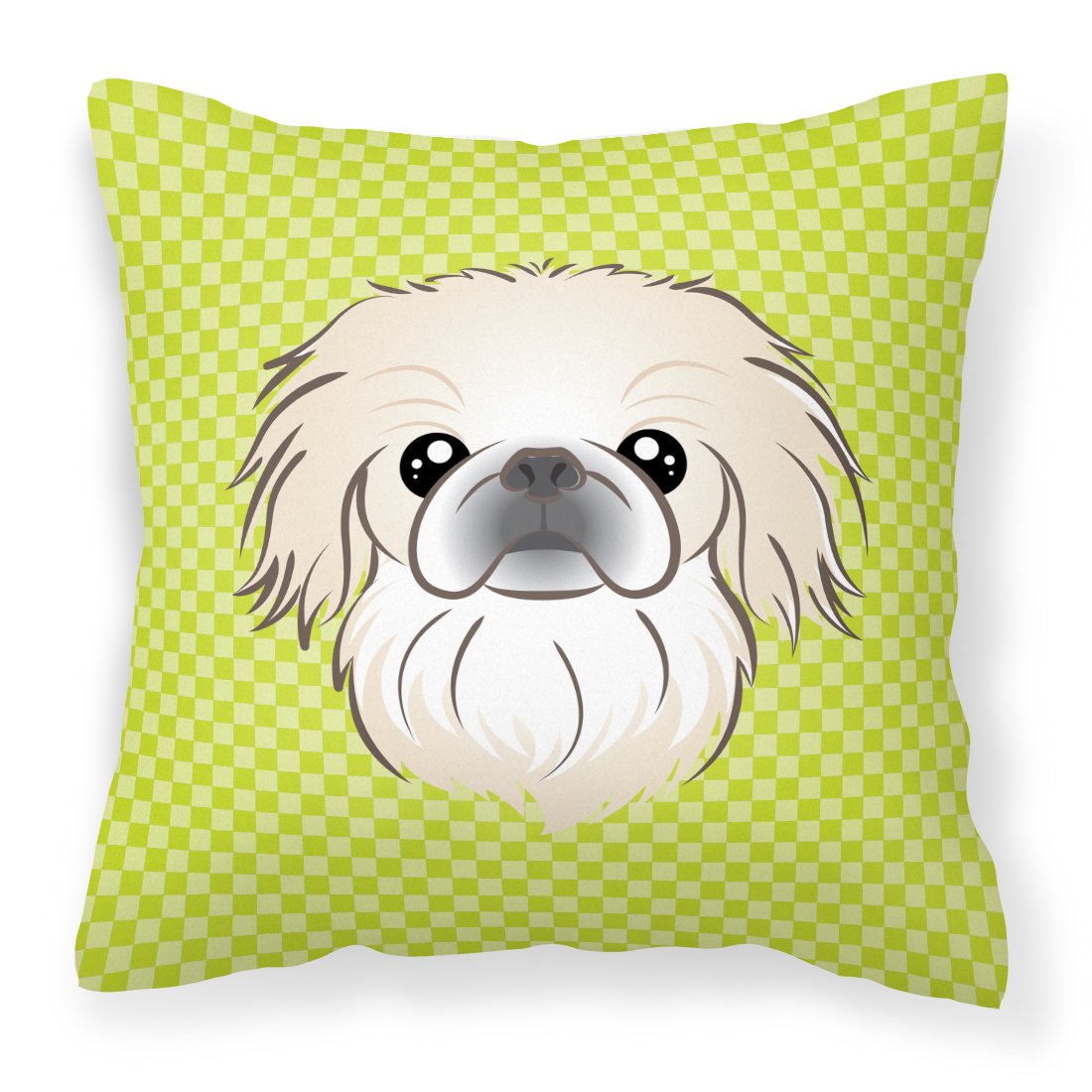 Checkerboard Lime Green Pekingese Canvas Fabric Decorative Pillow by Caroline&#39;s Treasures