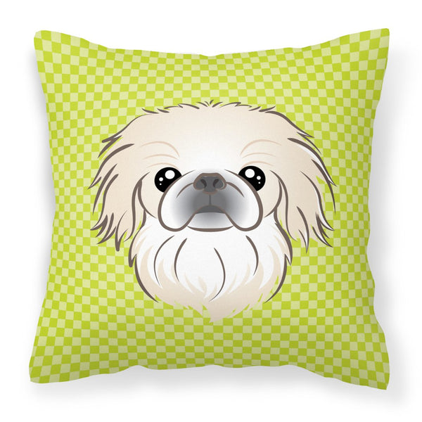 Checkerboard Lime Green Pekingese Canvas Fabric Decorative Pillow by Caroline's Treasures