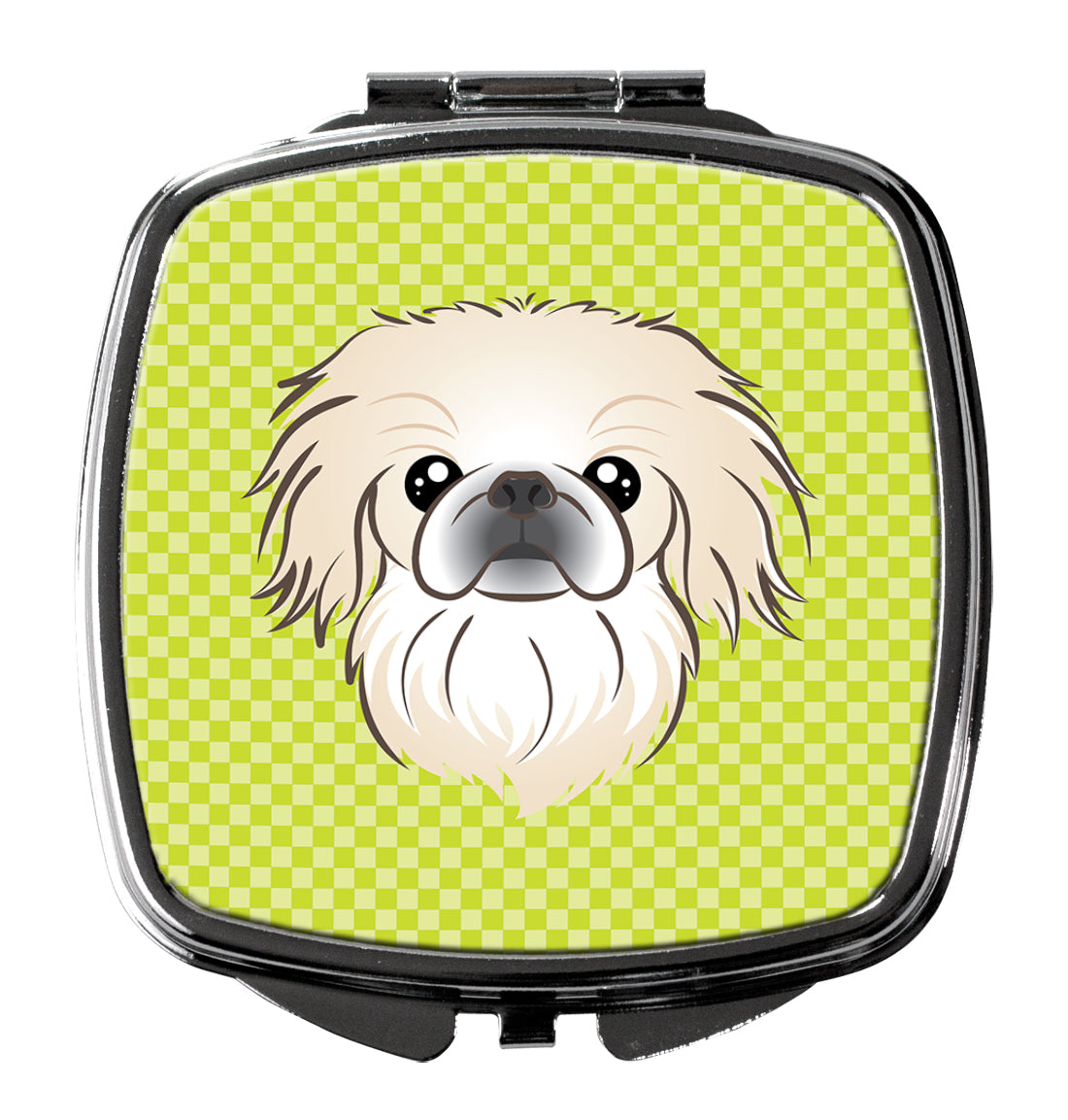 Checkerboard Lime Green Pekingese Compact Mirror BB1283SCM  the-store.com.