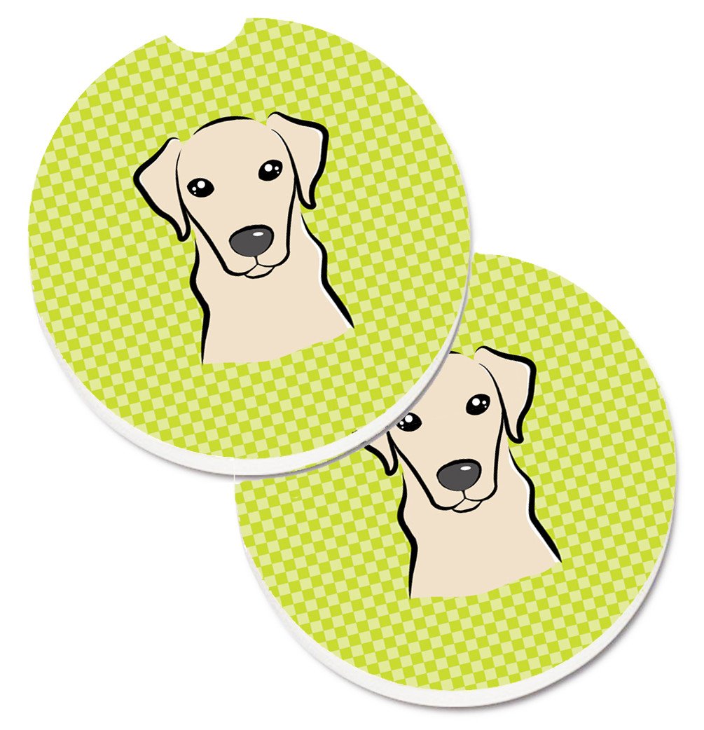 Checkerboard Lime Green Yellow Labrador Set of 2 Cup Holder Car Coasters BB1284CARC by Caroline&#39;s Treasures