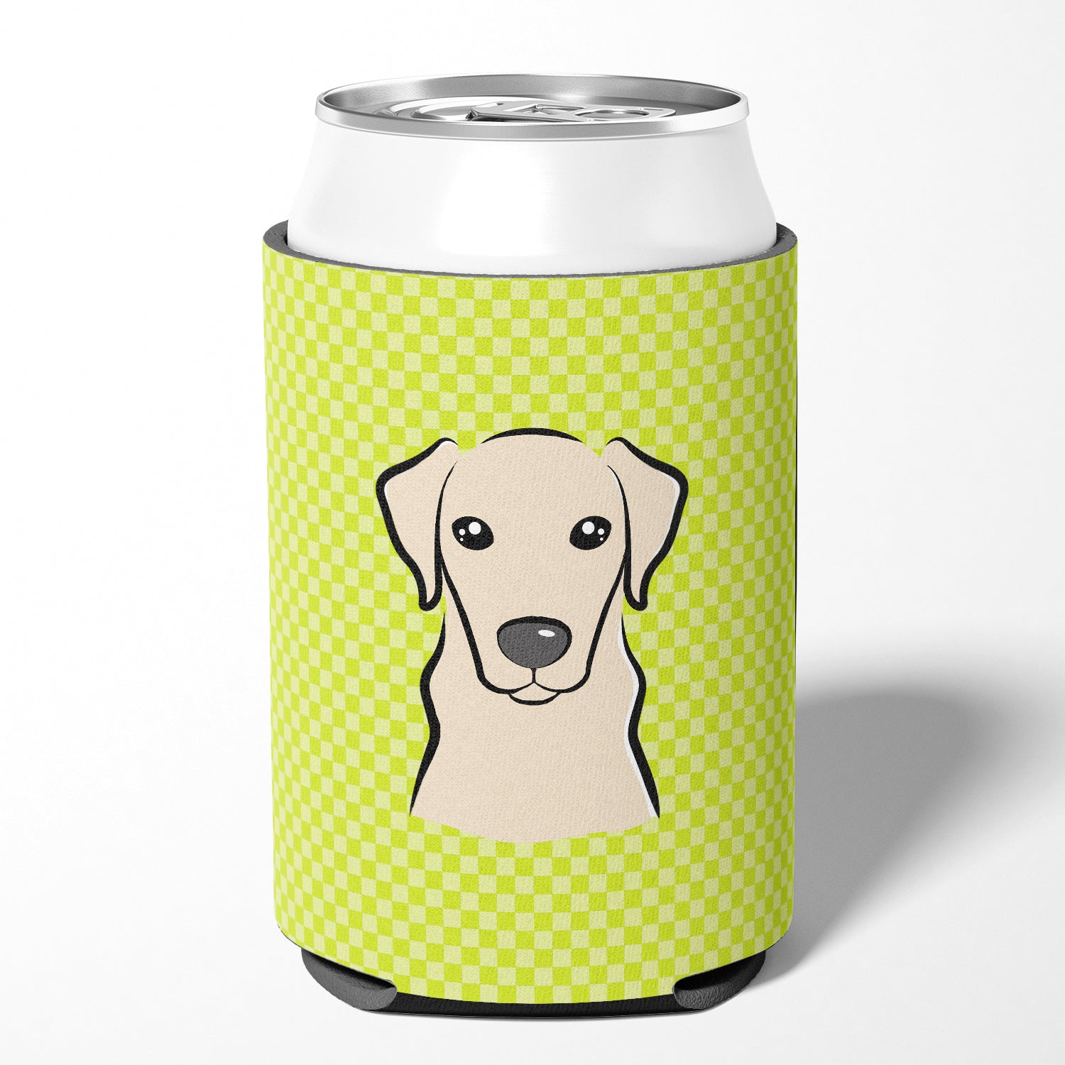 Checkerboard Lime Green Yellow Labrador Can or Bottle Hugger BB1284CC