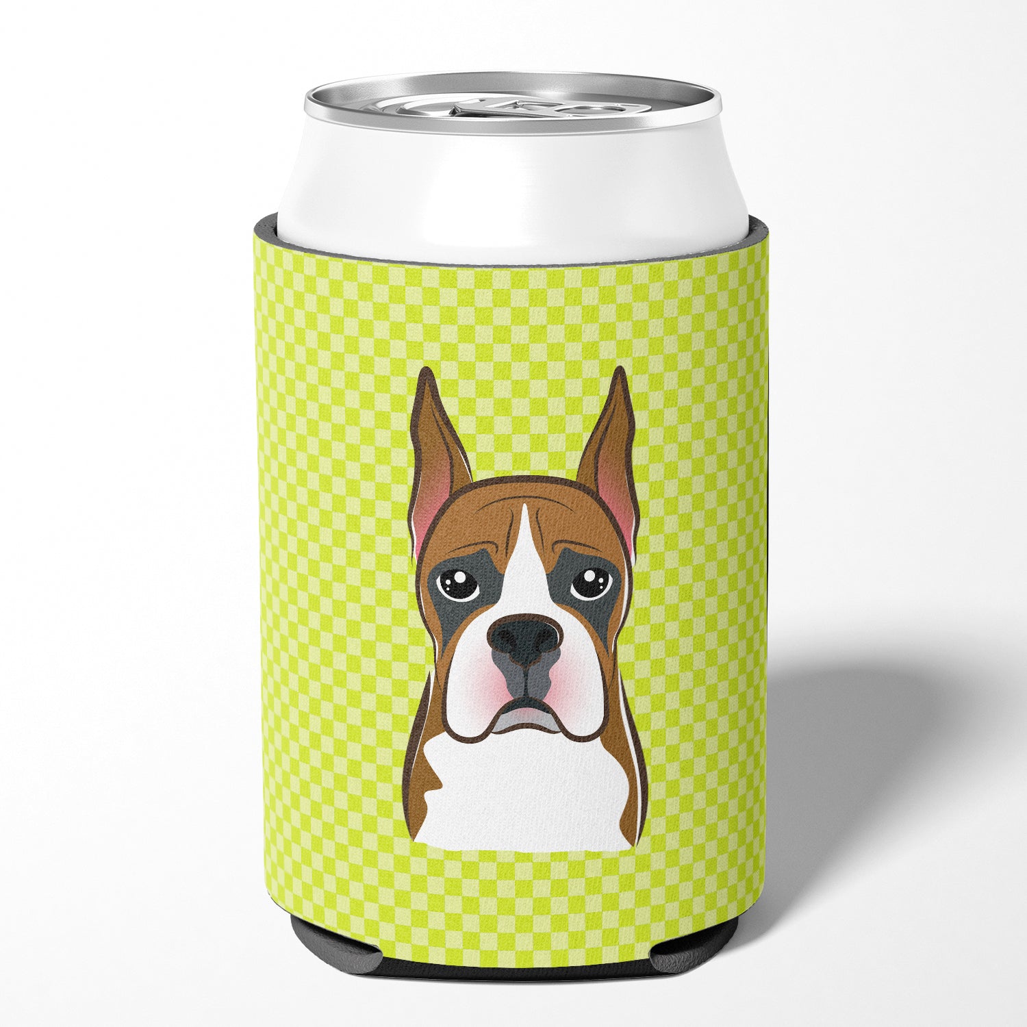 Checkerboard Lime Green Boxer Can or Bottle Hugger BB1285CC