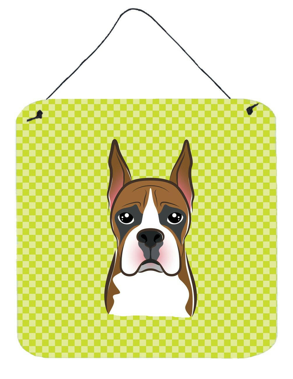 Checkerboard Lime Green Boxer Wall or Door Hanging Prints BB1285DS66 by Caroline's Treasures
