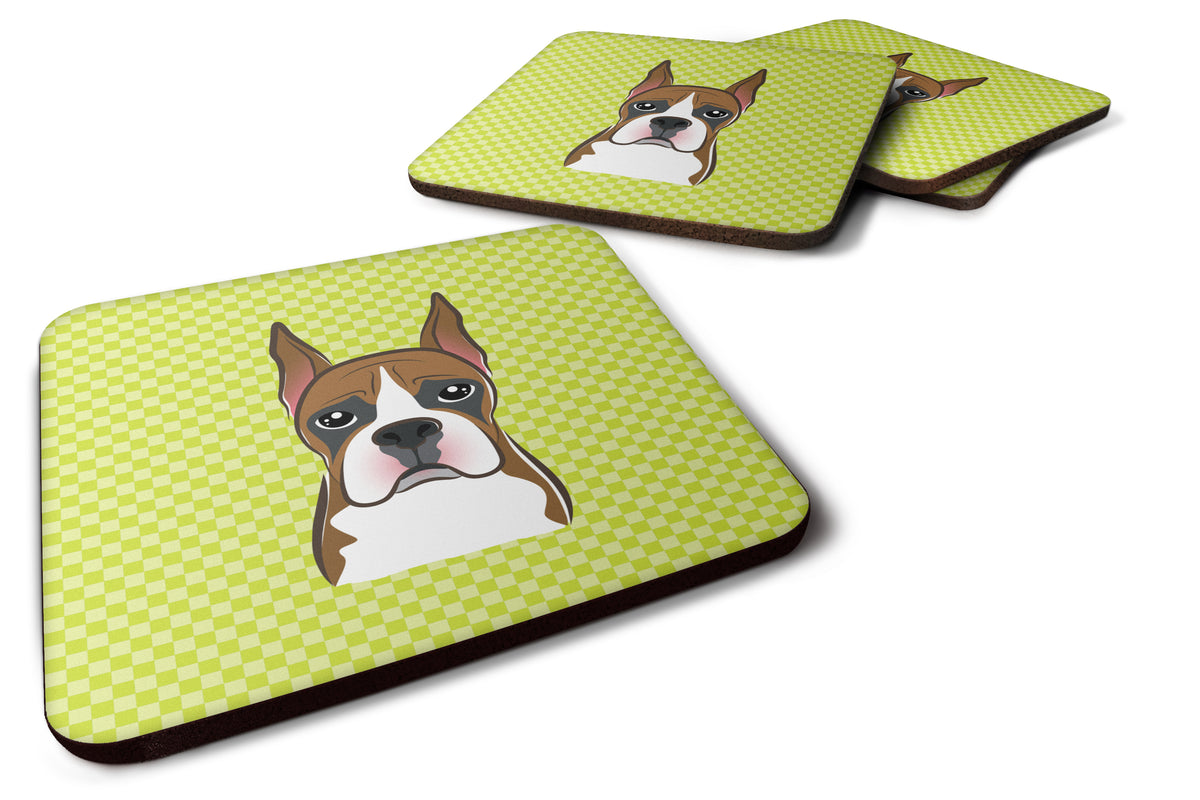 Set of 4 Checkerboard Lime Green Boxer Foam Coasters BB1285FC - the-store.com