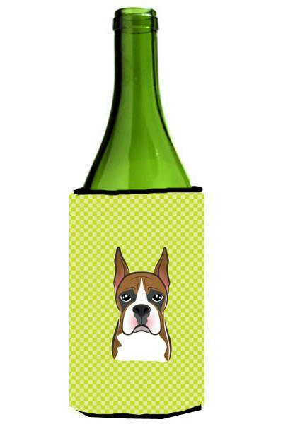 Checkerboard Lime Green Boxer Wine Bottle Beverage Insulator Hugger BB1285LITERK by Caroline&#39;s Treasures