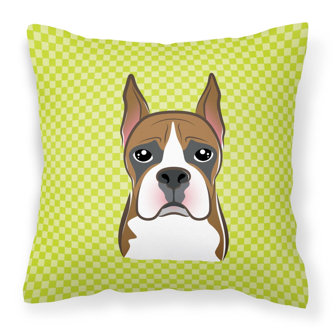 Checkerboard Lime Green Boxer Canvas Fabric Decorative Pillow by Caroline&#39;s Treasures
