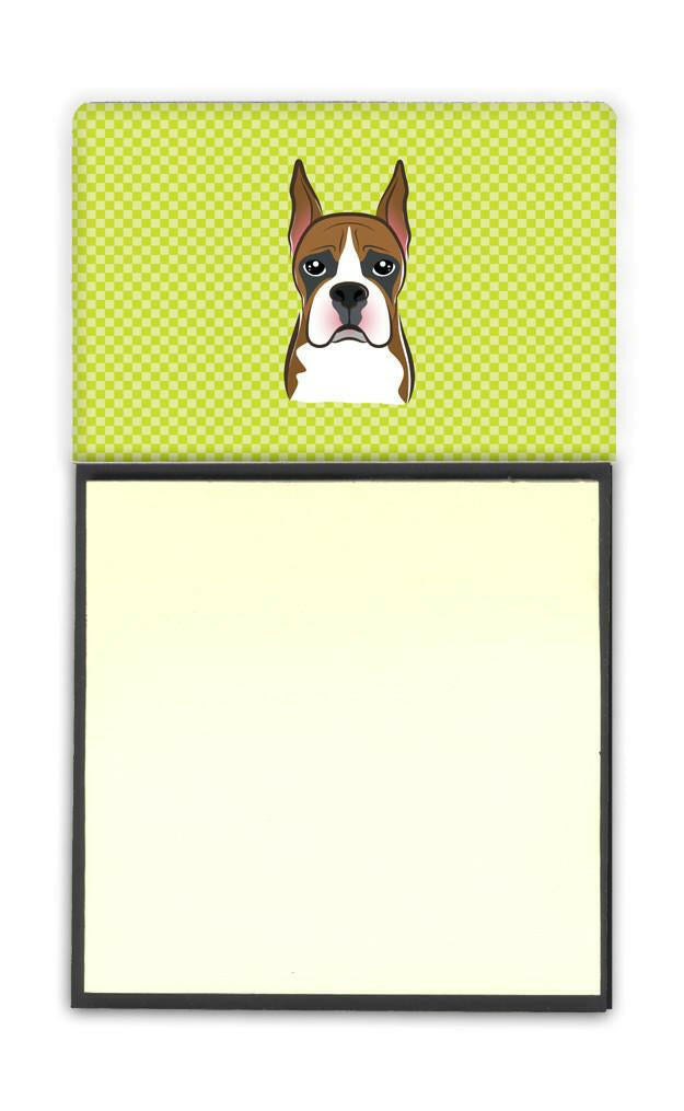Checkerboard Lime Green Boxer Refiillable Sticky Note Holder or Postit Note Dispenser BB1285SN by Caroline&#39;s Treasures