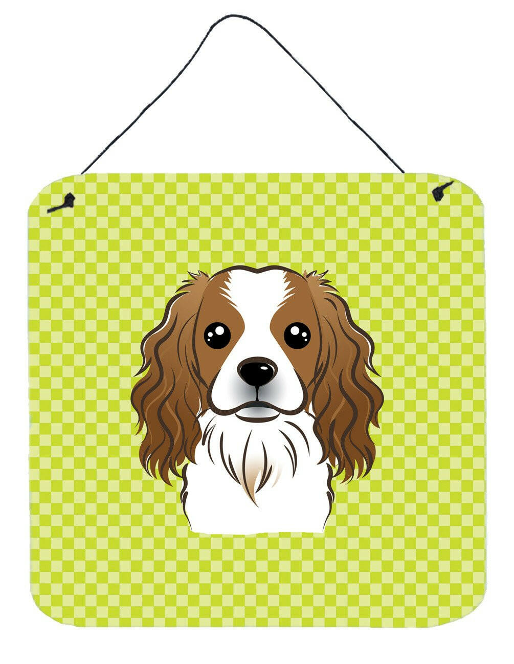 Checkerboard Lime Green Cavalier Spaniel Wall or Door Hanging Prints BB1286DS66 by Caroline&#39;s Treasures