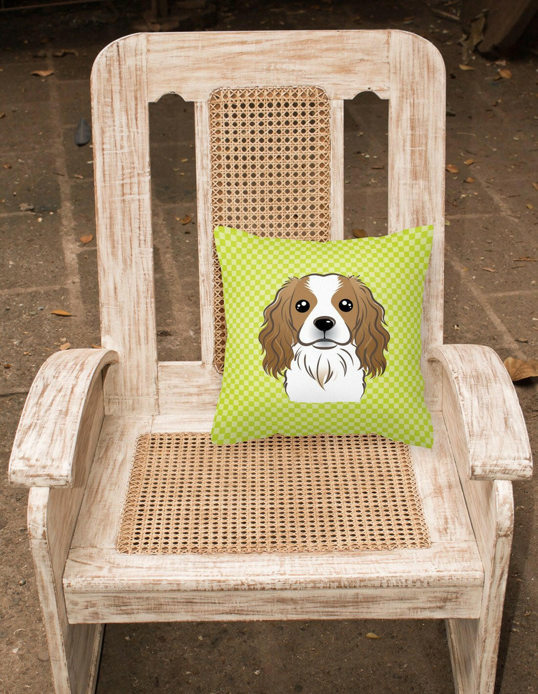Checkerboard Lime Green Cavalier Spaniel Canvas Fabric Decorative Pillow BB1286PW1414 - the-store.com