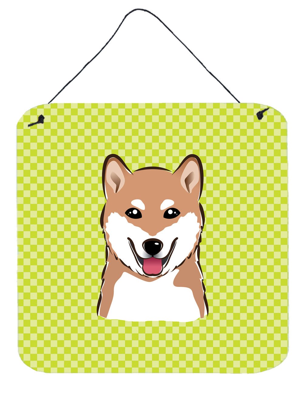 Checkerboard Lime Green Shiba Inu Wall or Door Hanging Prints BB1287DS66 by Caroline&#39;s Treasures
