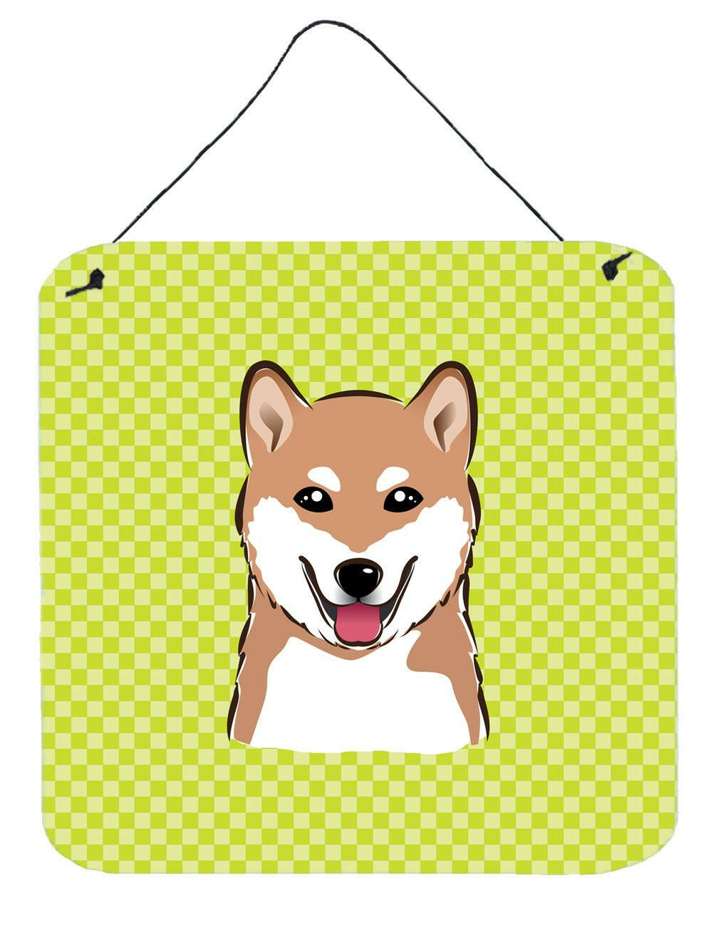 Checkerboard Lime Green Shiba Inu Wall or Door Hanging Prints BB1287DS66 by Caroline's Treasures