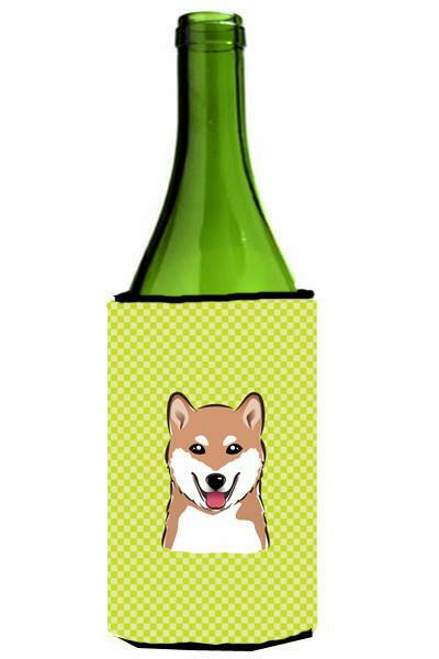 Checkerboard Lime Green Shiba Inu Wine Bottle Beverage Insulator Hugger BB1287LITERK by Caroline&#39;s Treasures