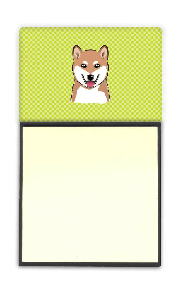Checkerboard Lime Green Shiba Inu Refiillable Sticky Note Holder or Postit Note Dispenser BB1287SN by Caroline&#39;s Treasures