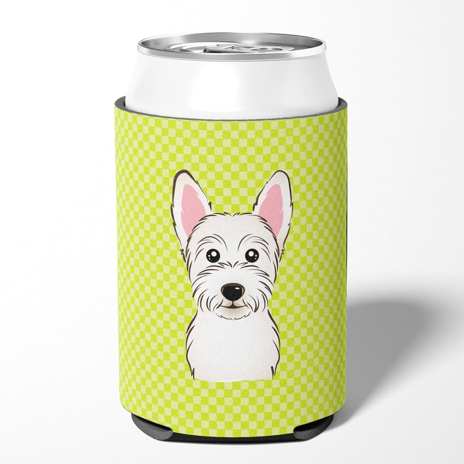 Checkerboard Lime Green Westie Can or Bottle Hugger BB1288CC.