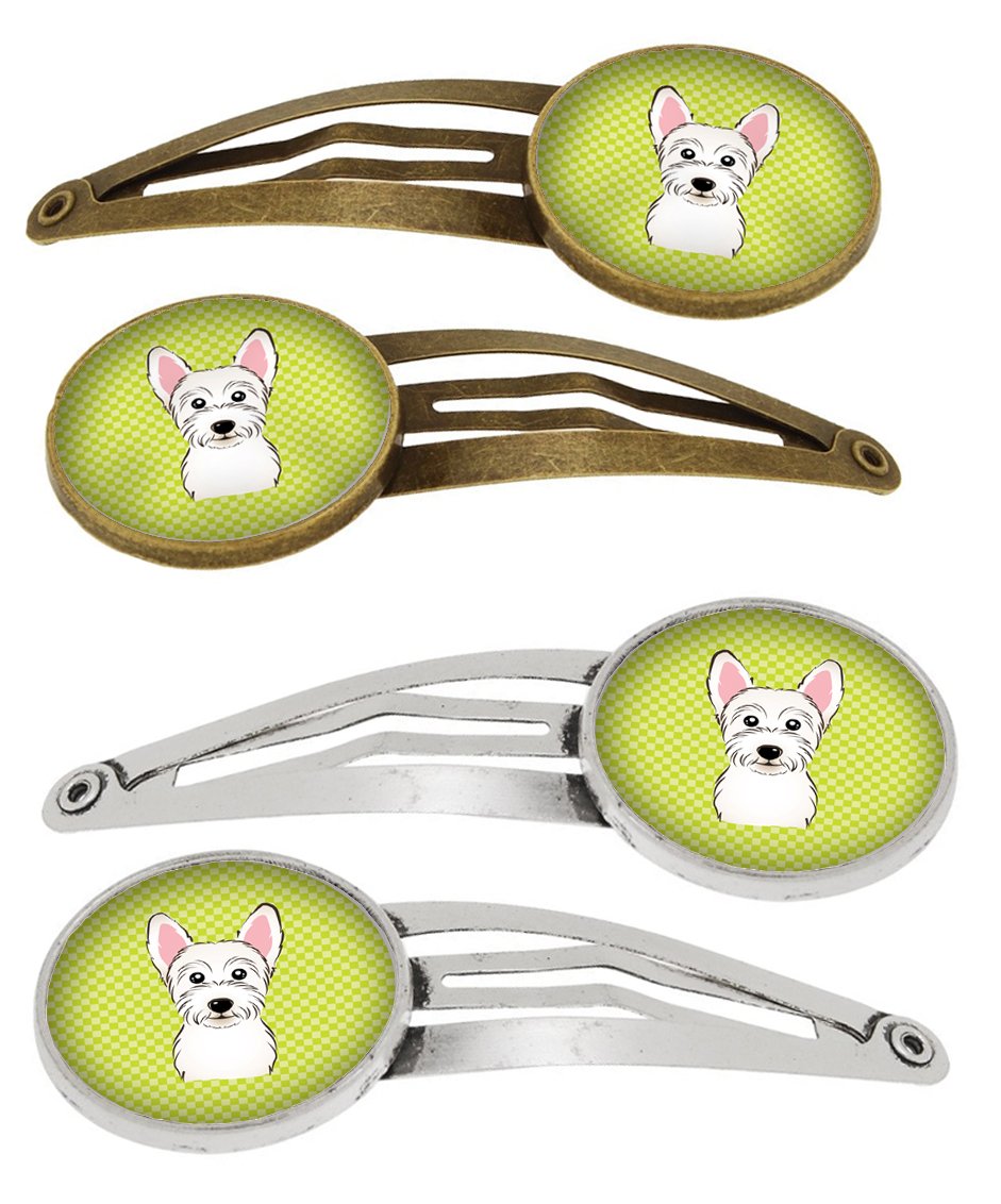 Checkerboard Lime Green Westie Set of 4 Barrettes Hair Clips BB1288HCS4 by Caroline&#39;s Treasures