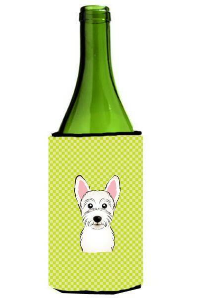 Checkerboard Lime Green Westie Wine Bottle Beverage Insulator Hugger BB1288LITERK by Caroline&#39;s Treasures