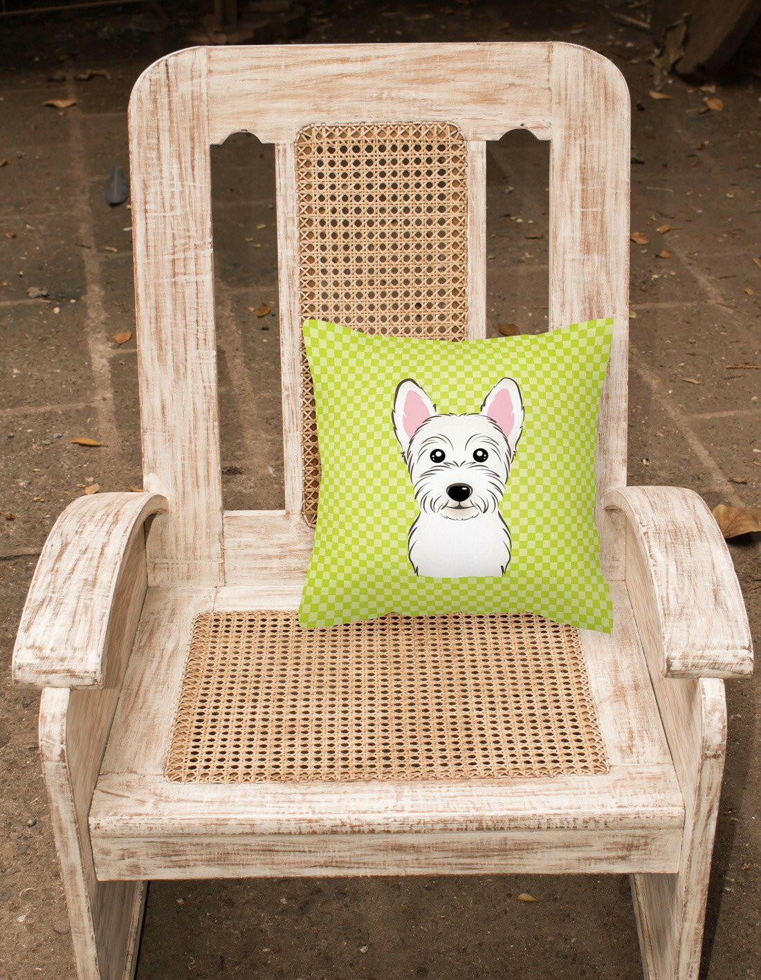 Checkerboard Lime Green Westie Canvas Fabric Decorative Pillow BB1288PW1414 - the-store.com
