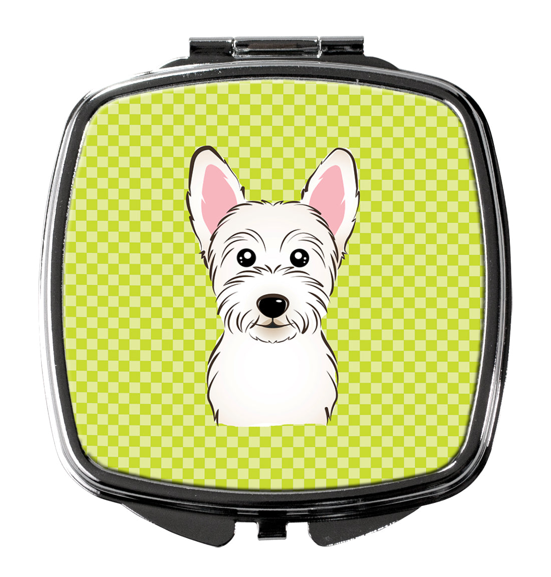 Checkerboard Lime Green Westie Compact Mirror BB1288SCM  the-store.com.