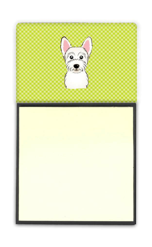 Checkerboard Lime Green Westie Refiillable Sticky Note Holder or Postit Note Dispenser BB1288SN by Caroline&#39;s Treasures