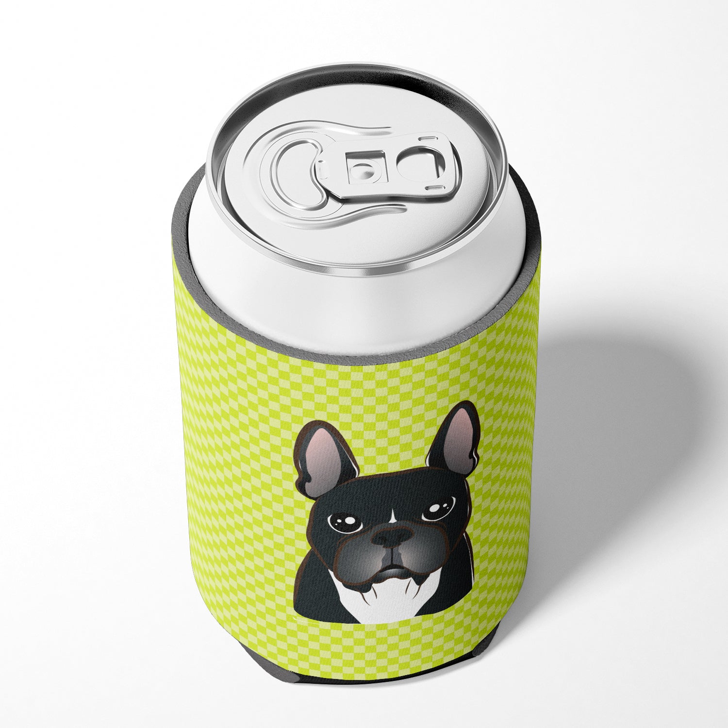 Checkerboard Lime Green French Bulldog Can or Bottle Hugger BB1289CC