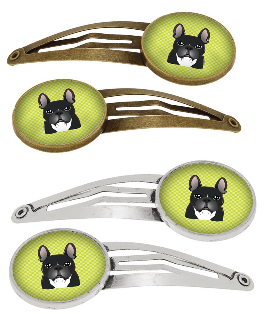 Checkerboard Lime Green French Bulldog Set of 4 Barrettes Hair Clips BB1289HCS4 by Caroline&#39;s Treasures