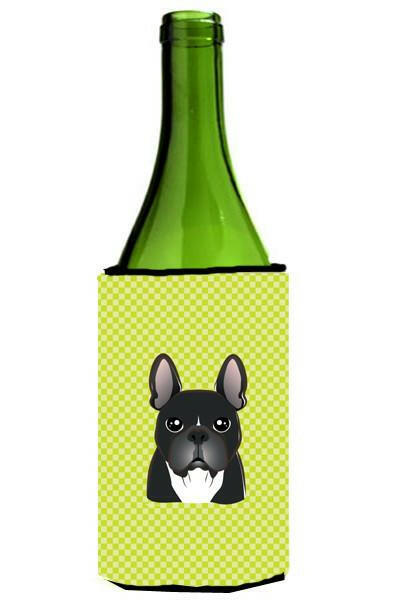 Checkerboard Lime Green French Bulldog Wine Bottle Beverage Insulator Hugger BB1289LITERK by Caroline&#39;s Treasures