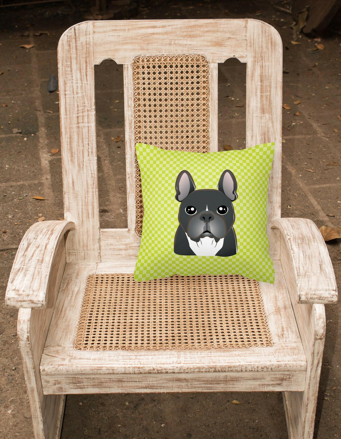 Checkerboard Lime Green French Bulldog Canvas Fabric Decorative Pillow BB1289PW1414 - the-store.com