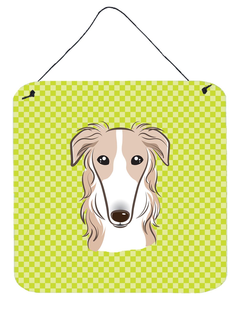 Checkerboard Lime Green Borzoi Wall or Door Hanging Prints BB1290DS66 by Caroline's Treasures