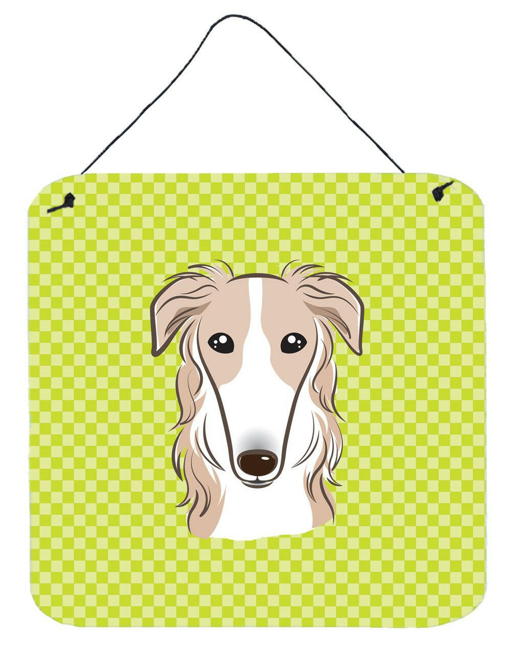 Checkerboard Lime Green Borzoi Wall or Door Hanging Prints BB1290DS66 by Caroline&#39;s Treasures