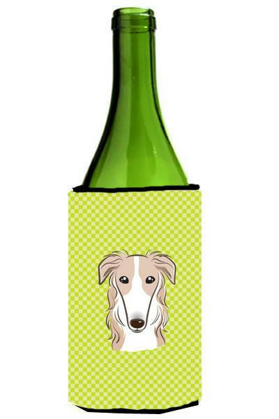 Checkerboard Lime Green Borzoi Wine Bottle Beverage Insulator Hugger BB1290LITERK by Caroline&#39;s Treasures