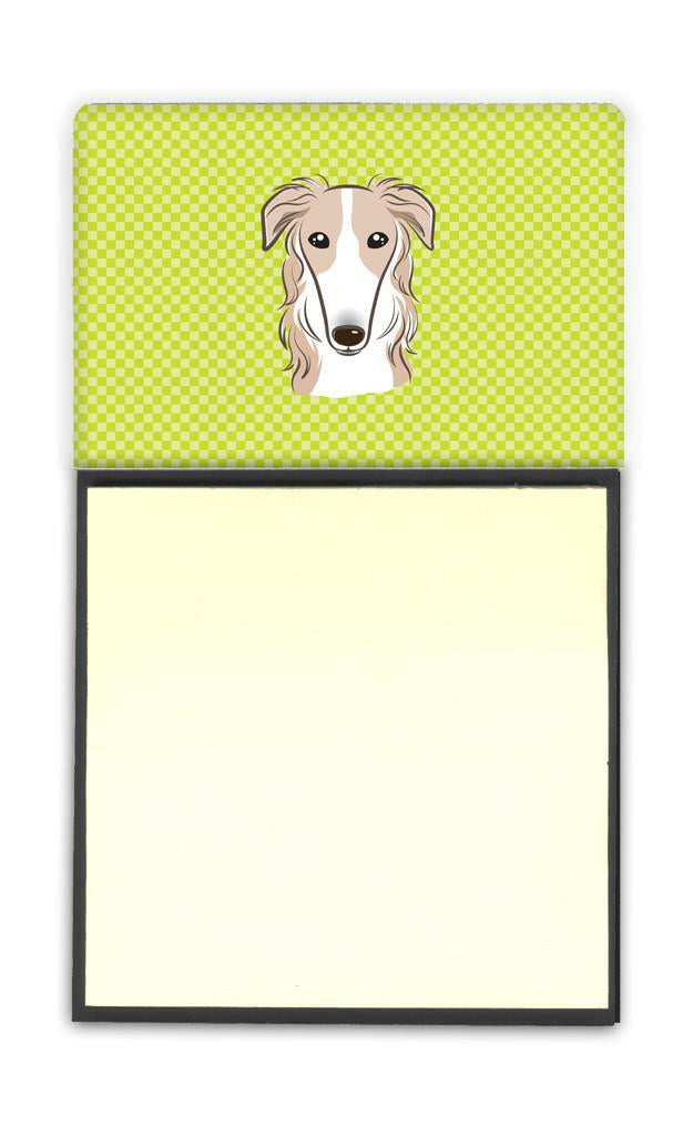 Checkerboard Lime Green Borzoi Refiillable Sticky Note Holder or Postit Note Dispenser BB1290SN by Caroline&#39;s Treasures