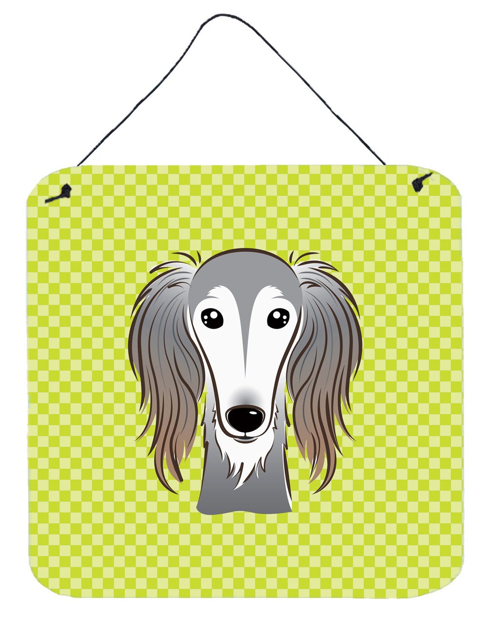 Checkerboard Lime Green Saluki Wall or Door Hanging Prints BB1291DS66 by Caroline&#39;s Treasures