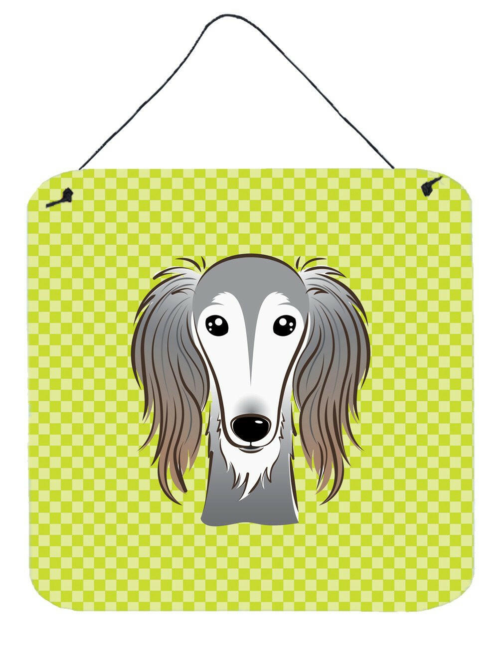 Checkerboard Lime Green Saluki Wall or Door Hanging Prints BB1291DS66 by Caroline&#39;s Treasures