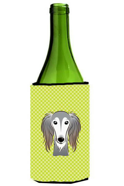 Checkerboard Lime Green Saluki Wine Bottle Beverage Insulator Hugger BB1291LITERK by Caroline&#39;s Treasures
