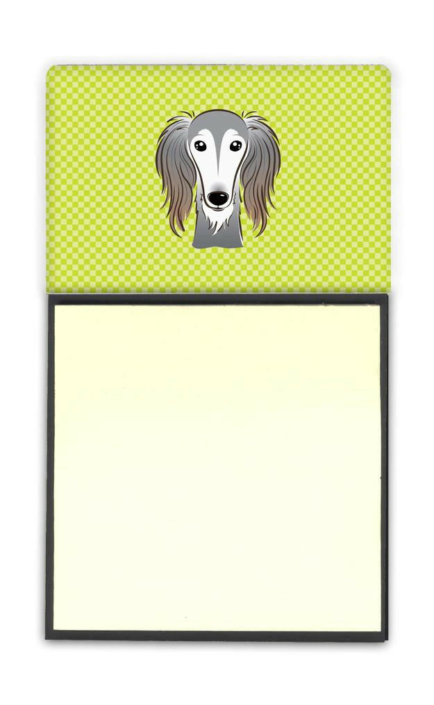 Checkerboard Lime Green Saluki Refiillable Sticky Note Holder or Postit Note Dispenser BB1291SN by Caroline's Treasures