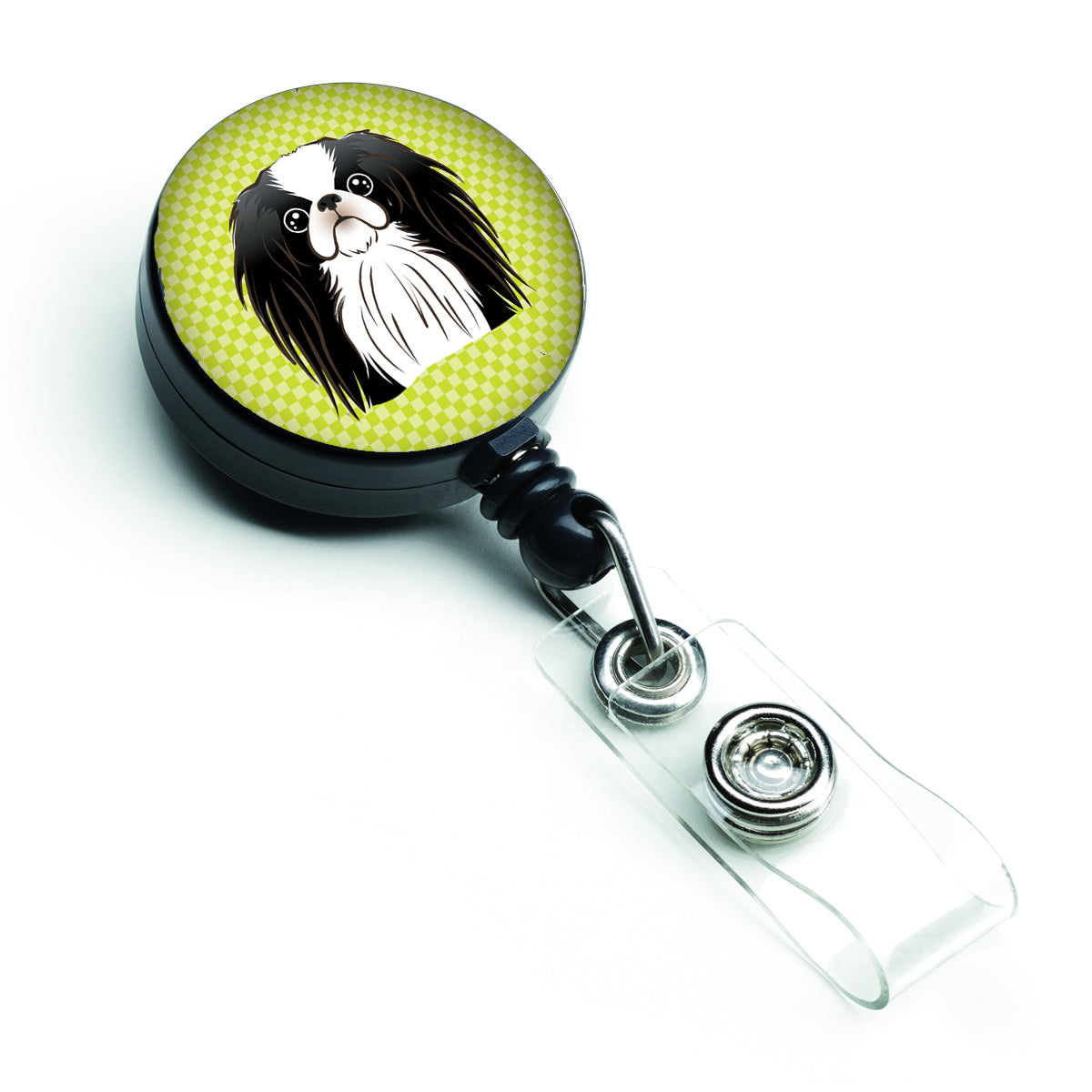 Checkerboard Lime Green Japanese Chin Retractable Badge Reel BB1292BR.