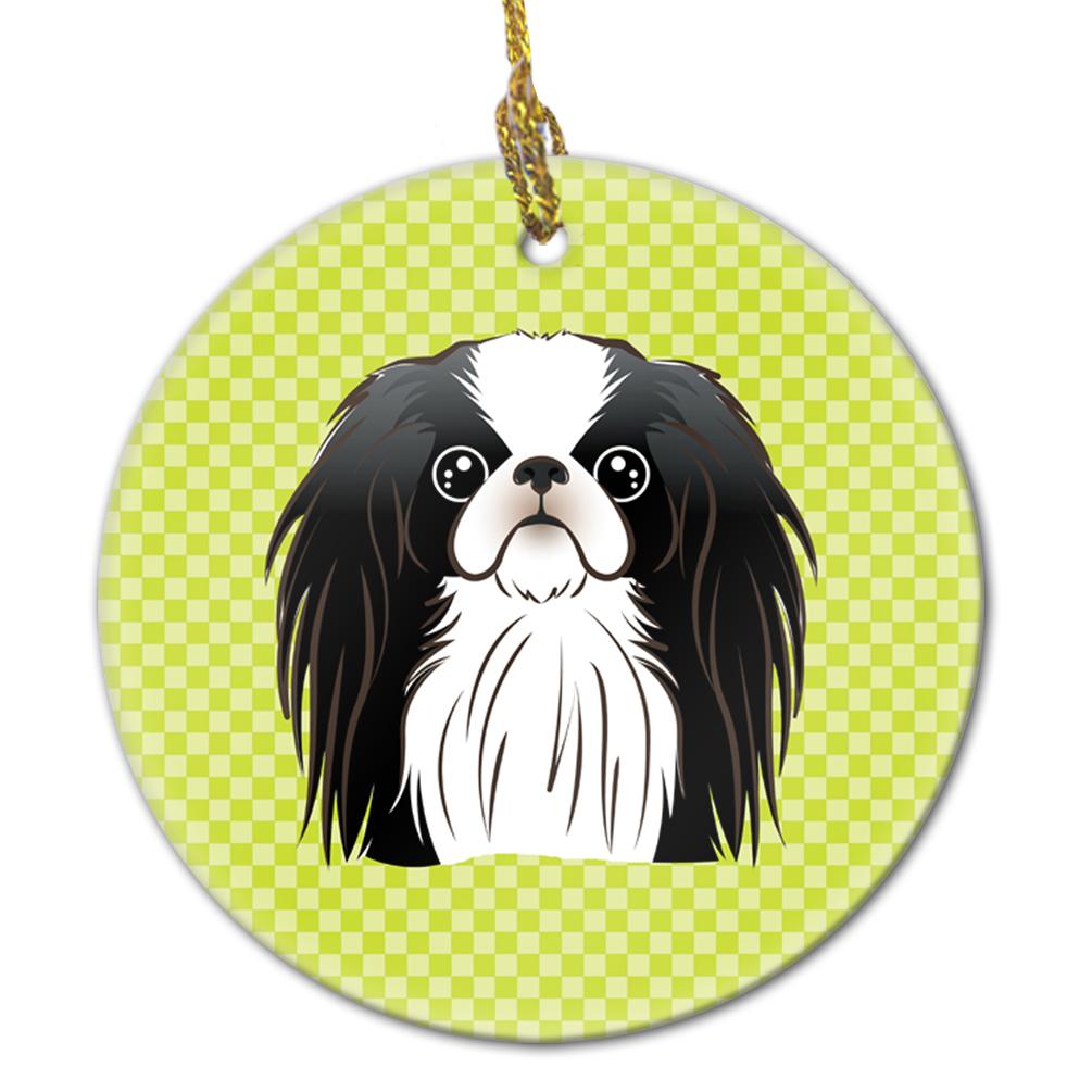 Checkerboard Lime Green Japanese Chin Ceramic Ornament BB1292CO1 by Caroline&#39;s Treasures
