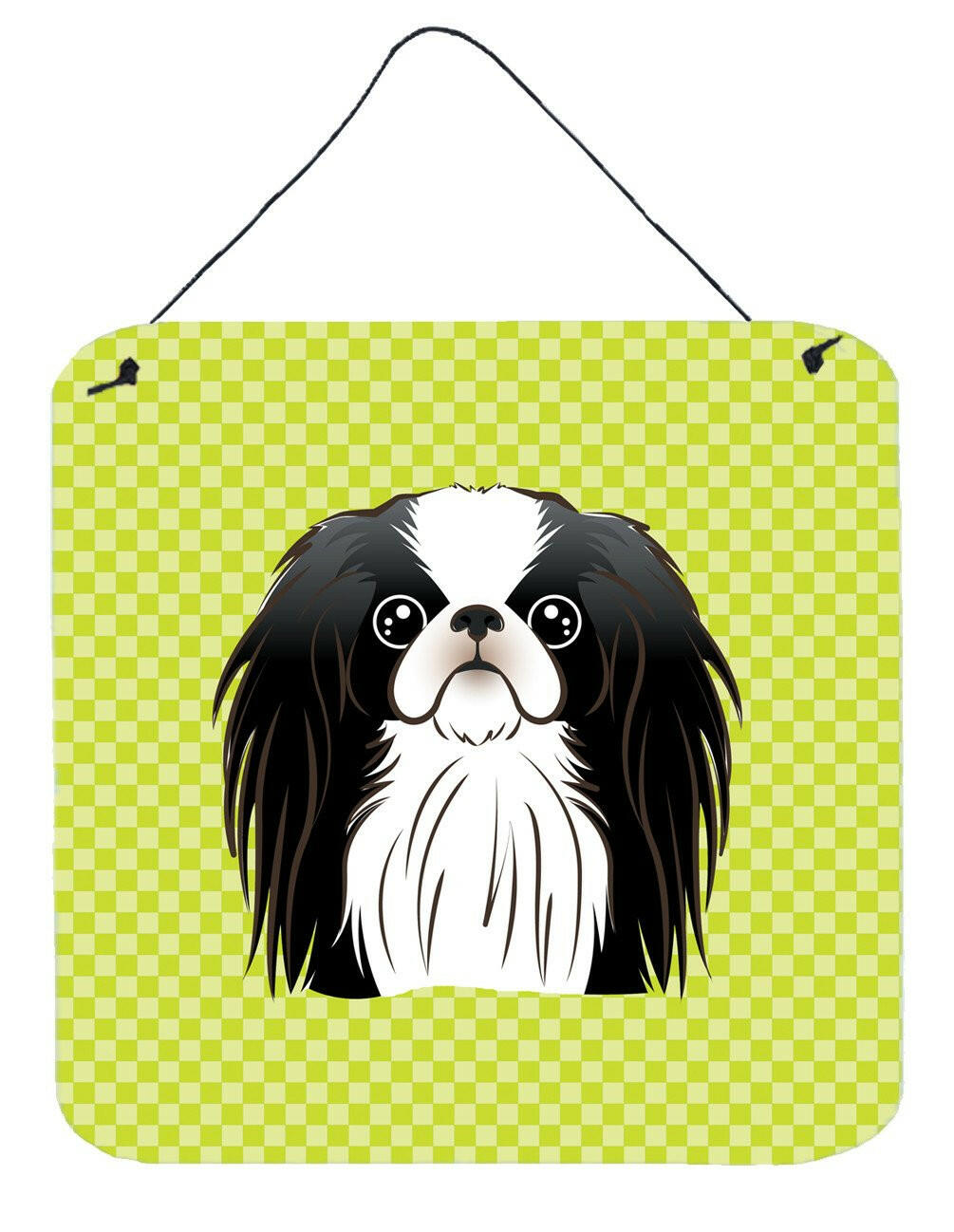 Checkerboard Lime Green Japanese Chin Wall or Door Hanging Prints BB1292DS66 by Caroline&#39;s Treasures