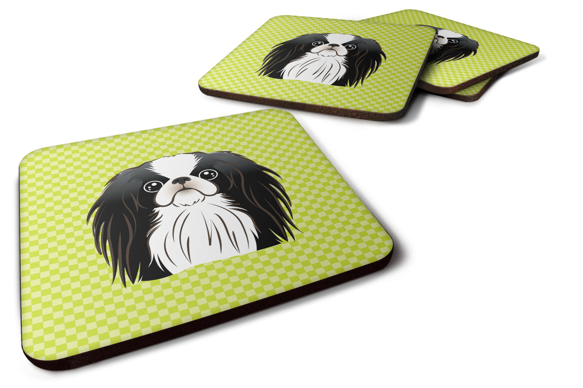Set of 4 Checkerboard Lime Green Japanese Chin Foam Coasters BB1292FC - the-store.com
