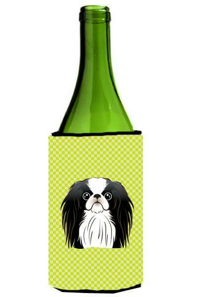 Checkerboard Lime Green Japanese Chin Wine Bottle Beverage Insulator Hugger BB1292LITERK by Caroline&#39;s Treasures
