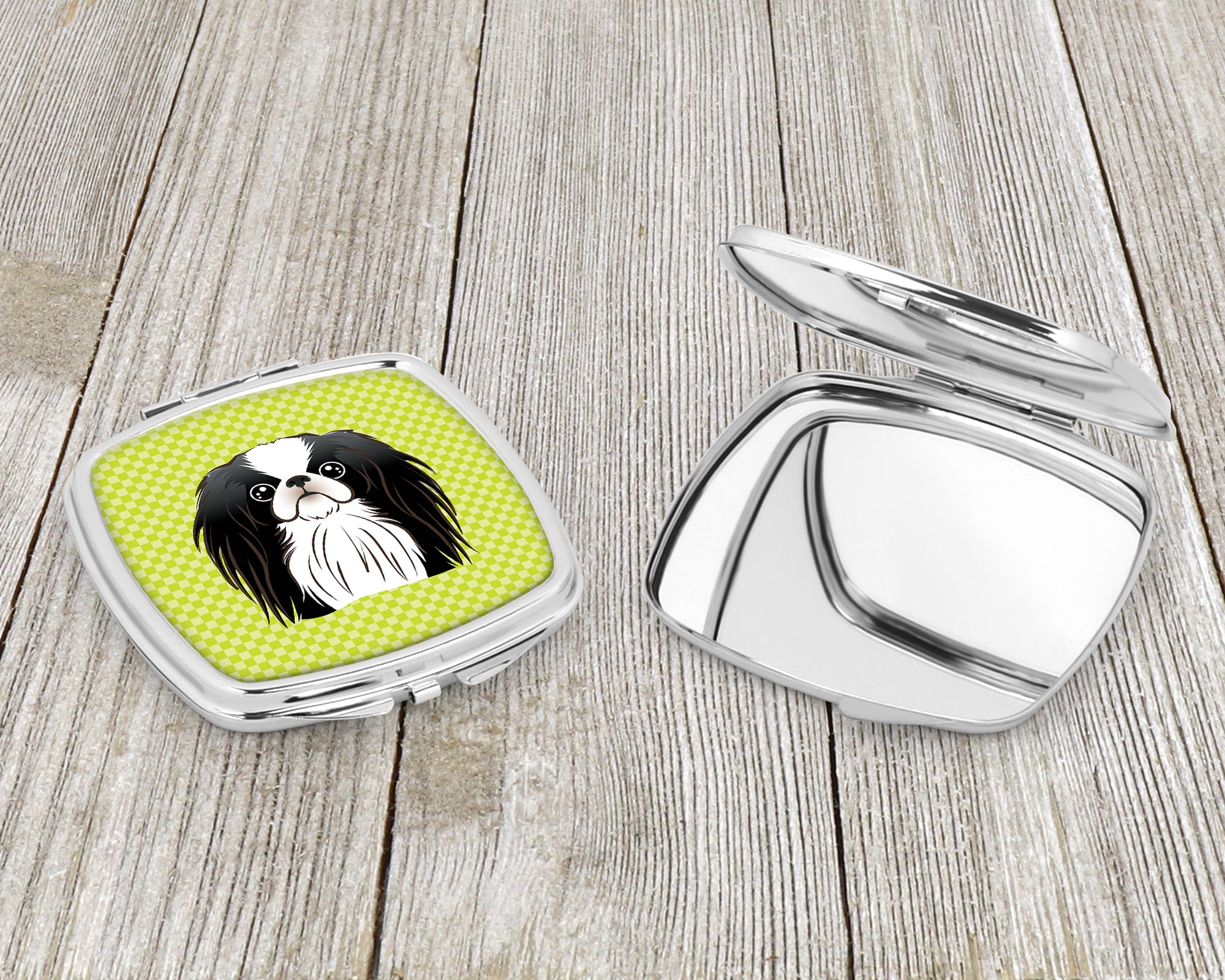 Checkerboard Lime Green Japanese Chin Compact Mirror BB1292SCM