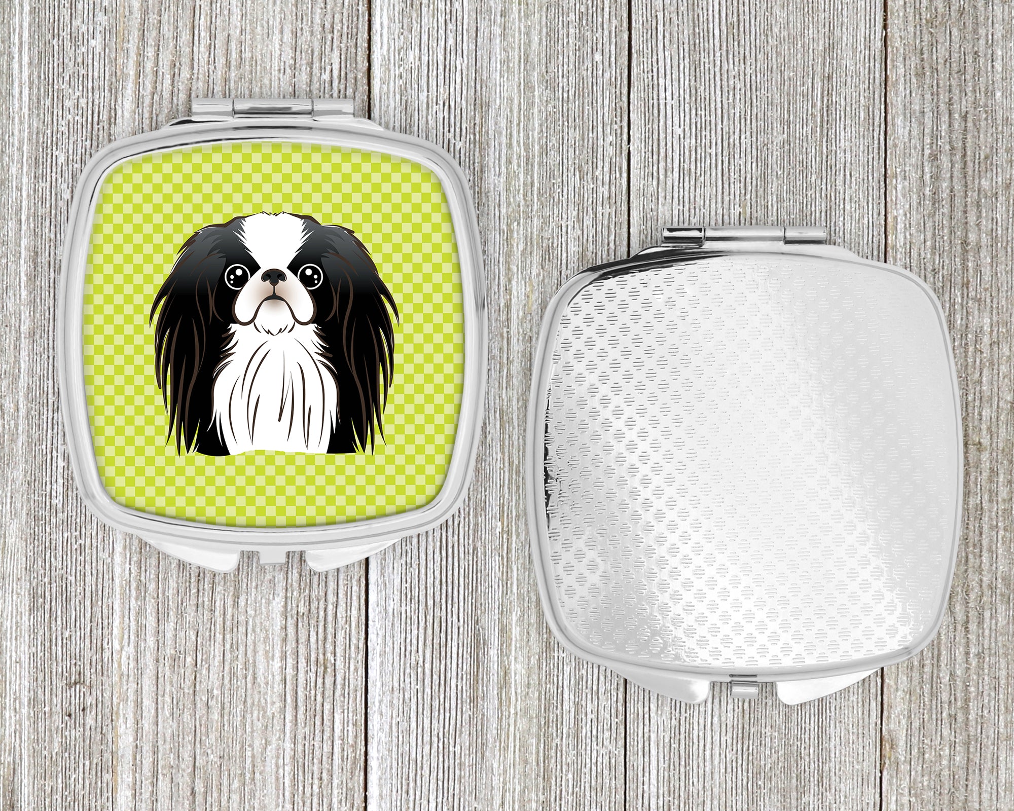 Checkerboard Lime Green Japanese Chin Compact Mirror BB1292SCM  the-store.com.