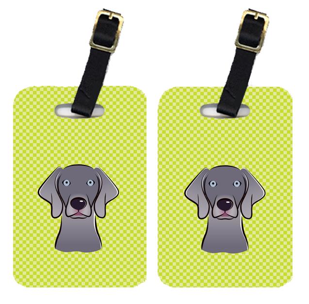Pair of Checkerboard Lime Green Weimaraner Luggage Tags BB1293BT by Caroline&#39;s Treasures